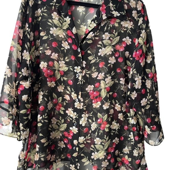 Sheer Feminine Floral Button front Beach coastal granny blouse size 2X - Picture 2 of 4